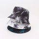 Double-sided sun hats from overseas, coconut tree prints for beach vacations. Summer outdoor travel sun hat with floral pattern, suitable for sun protection.