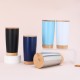 New bamboo-wood bottom 2 0oz car mug, 304 stainless steel coffee mug with wood grain lid, double-walled vacuum insulated office tumbler