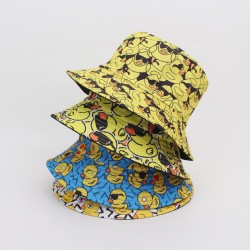 Spring and summer bucket hats from overseas, reversible, sun visor hats for couples, featuring a full-print yellow duck.