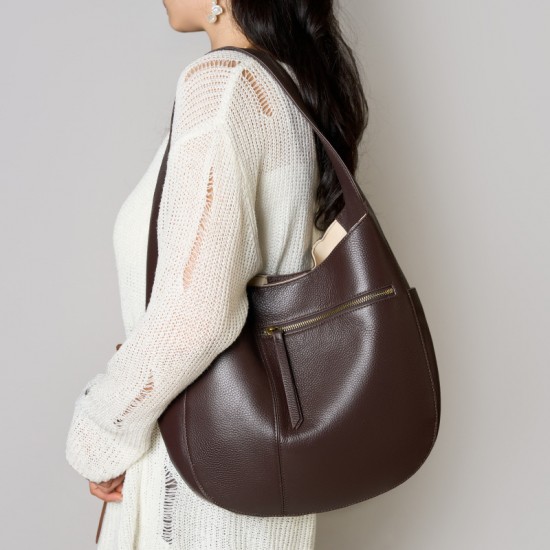 High-quality top-grain cowhide tote bags, luxurious and simple, large-capacity genuine leather commuter crescent bags, shoulder handbags.