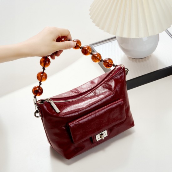 Fashionable women's bag, 2025 new style, popular top-grain cowhide commuter, simple and versatile shoulder bag with large capacity