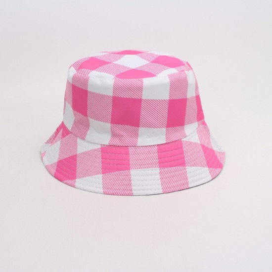 Cross-border plaid reversible bucket hat, Korean-style fresh and casual sun hat, outdoor foldable bucket hat for women.