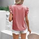 Spring and summer unique French V-neck fashion small puff sleeves 2025 new style design sense tied striped top T-shirt for women