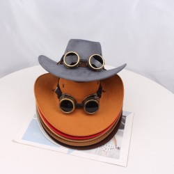 Western cowboy hat, cross-border retro imitation metal goggles accessory, jazz hat, outdoor sun hat, men's top hat.