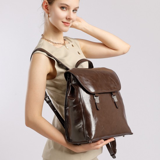 Genuine leather neutral casual handbag, stylish and simple, large-capacity business travel laptop backpack, cowhide women's bag