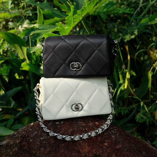 2025 summer new genuine leather women's bags, caviar pattern, Chanel-style diamond-patterned chain shoulder and crossbody bags, fashionable and versatile
