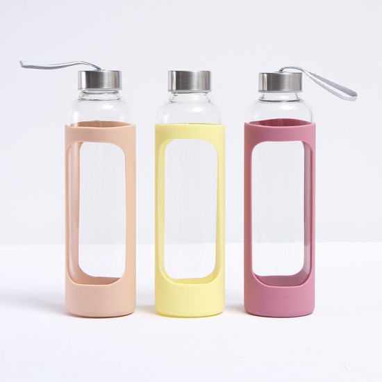 New simple solid-color glass mugs, single-walled silicone sleeves, portable portable student couple mugs, wholesale