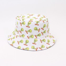 Overseas cartoon-printed yellow duck bucket hats, reversible bucket hats for couples with sun protection, bowler hats