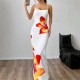 Cross-border sexy halter print dress elegant long dress Платье длинное