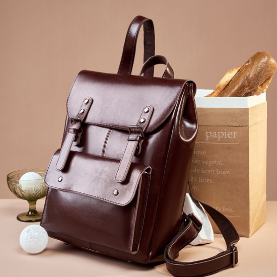 Women's Genuine Leather Backpack, Durable Cowhide Laptop Backpack, 14-inch, Large Capacity, British Retro, Neutral Full Leather