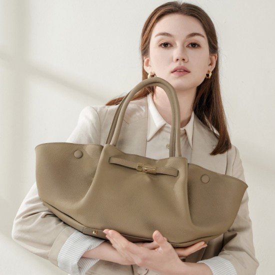 Stylish and simple large-capacity genuine leather tote bags, niche European and American solid-color wing bags, versatile commuter bags