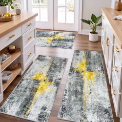 Abstract Blend Color Kitchen Mats, Non-Slip, Oil-Absorbent, Stain-Resistant, Easy-Care, Three-Piece Entryway Floor Mat Set