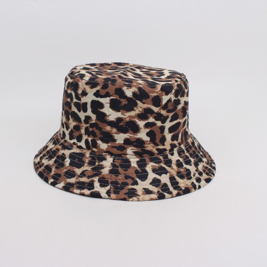 Overseas reversible leopard print bucket hat, spring and summer outdoor sun hat, versatile and personalized sun protection bucket hat.