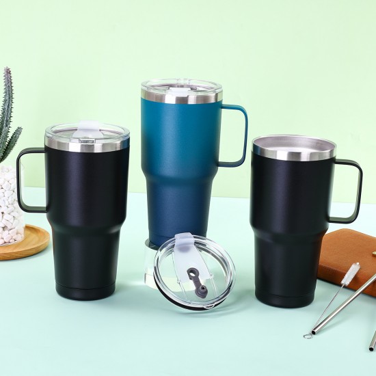 Amazon 304 stainless steel car cup with handle, vacuum double-layer Ice Cup, outdoor car-mounted large-capacity straw cup