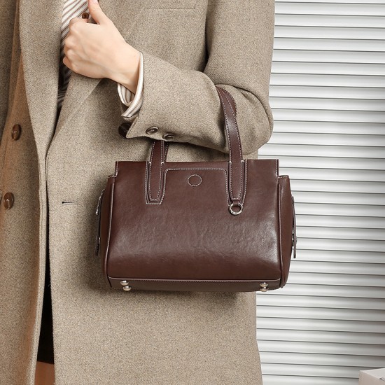 Cowhide Women's Spring/Summer New Retro Commuter Single Shoulder Crossbody Bags, Vegetable Basket Bags, Genuine Leather Handbags