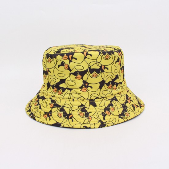 Spring and summer bucket hats from overseas, reversible, sun visor hats for couples, featuring a full-print yellow duck.