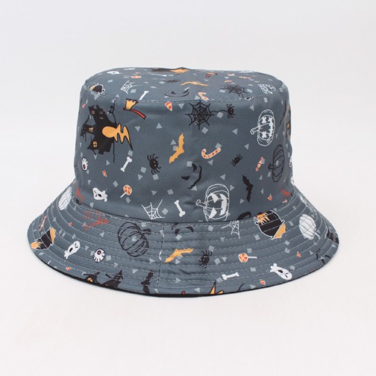 Halloween bat skull high-hanging bucket hat, European and American festival bucket hat, outdoor sun hat. Cross-border four-leaf clover reversible bucket hat, a fresh green, versatile flower print sun hat.