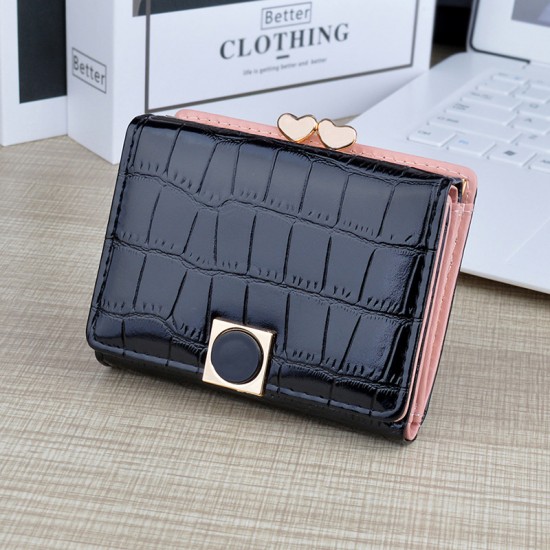 New women's wallet - short style, money clip, female student, crocodile pattern folding, large capacity, soft leather case, small and compact purse
