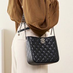 New commuter chain bag, small square bucket bag, genuine leather Chanel-style shoulder bag, luxurious crossbody bag