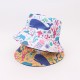 Bull hats with cartoon underwater world prints and whale graffiti, reversible bucket hats for outdoor travel and fresh style