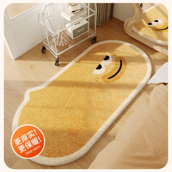 Cartoon bedroom bedside rug, funny expression cute plush bedside mat, long imitation cashmere carpet decorative mat