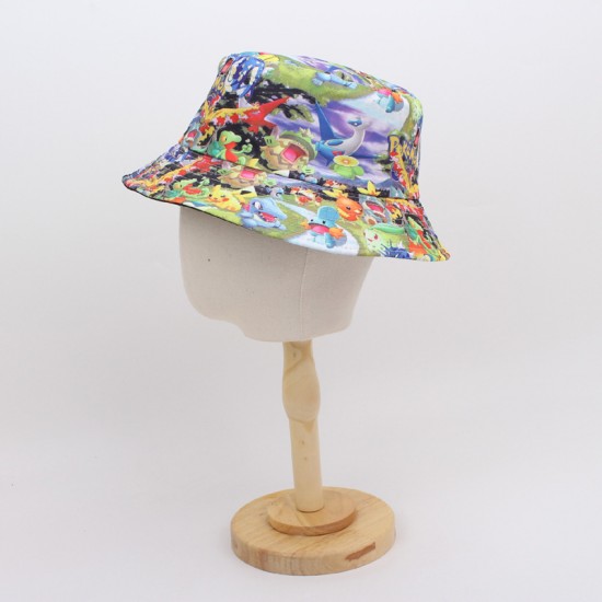 Cartoon digital print graffiti bucket hat, reversible sun visor, couple's dome spray hat
