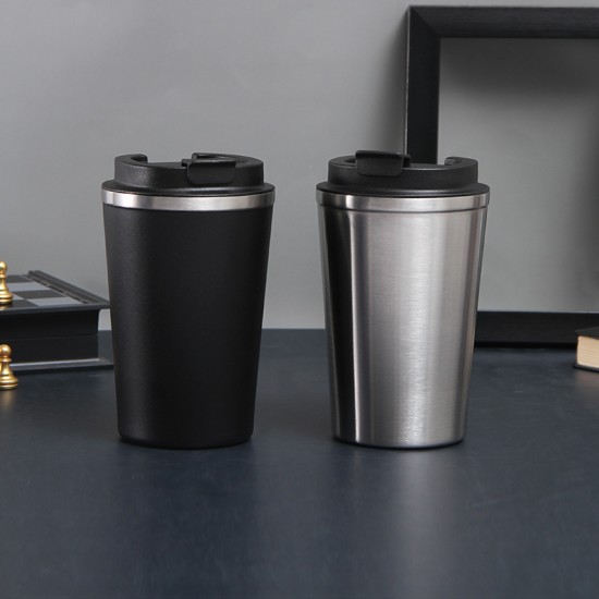 Stainless steel vacuum thermos with creative and stylish flip-top coffee cup, direct drinking outdoor portable cup, wholesale