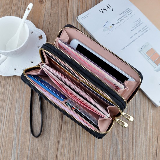 New women's wallet - long style double zipper hand-held bag, fashionable and Japanese style, large capacity folding soft leather case, small wallet.