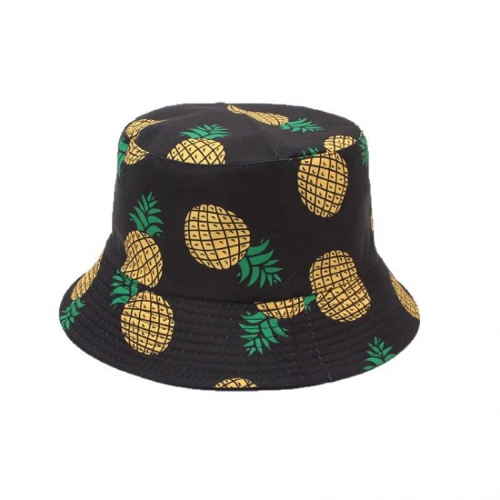 Overseas cartoon pepper and cucumber print bucket hat, double-sided bucket hat for couples, round sun hat for women