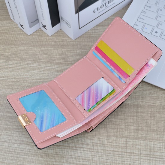 New women's wallet - short style, money clip, female student, crocodile pattern folding, large capacity, soft leather case, small and compact purse