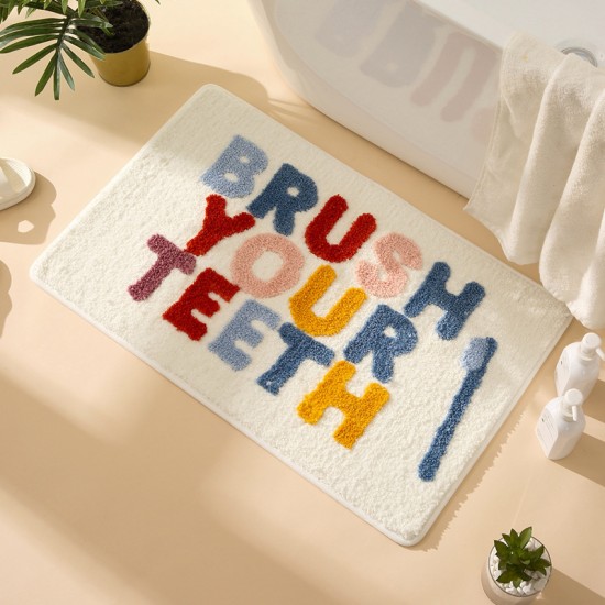 Cartoon wash time bathroom faux cashmere absorbent doormat, thick entryway doormat in stock.