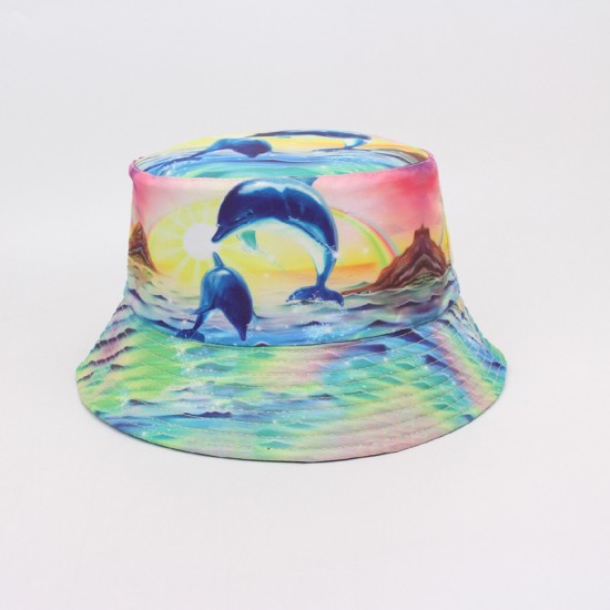 Spring and summer cap, whale digital print sun hat, reversible outdoor sun visor, student couple's hat