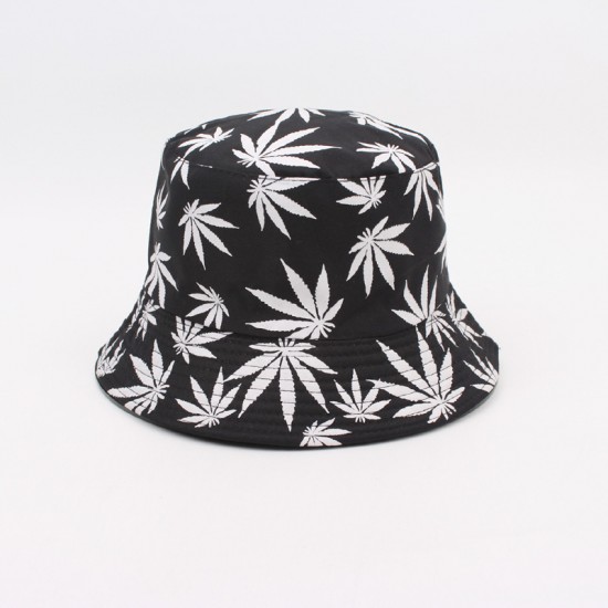 Reversible bucket hat, fashionable leaf print bucket hat, Korean style, versatile couple's sun hat, men's sun hat.