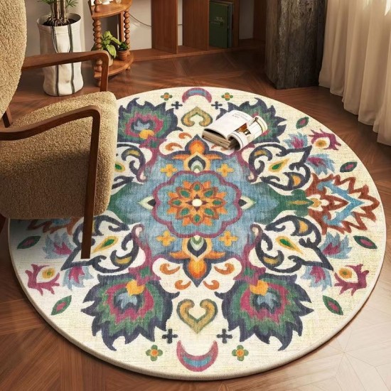 TEMU dropshipping round Persian print carpet for home use. Decorative stain-resistant bedside rug, non-slip hanging basket chair mat