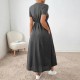 Spring and summer cross-border European and American 2025 new style fashionable design-sense versatile round-neck retro pleated waist dress for women