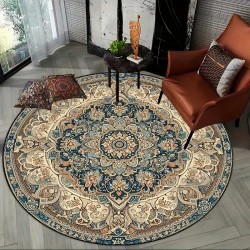 Cross-border retro round Persian carpet, stain-resistant, wear-resistant home bedroom bedside rug, coffee table hanging basket mat, balcony floor mat