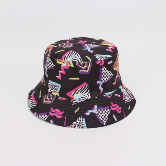 Overseas full print graffiti bucket hat, outdoor reversible sun hat, diamond pattern, versatile casual sun hat, bucket hat