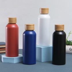 Wow, custom cross-border 304 stainless steel vacuum insulated tumbler, bamboo lid, small-mouth water mug, outdoor double-walled sports bottle