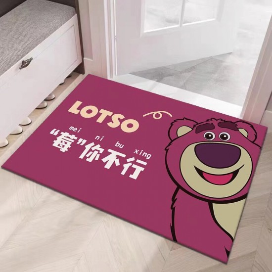 Cartoon strawberry bear diatom mud absorbent bathroom floor mats, stain-resistant, non-slip indoor entrance doormats, bathroom absorbent mats