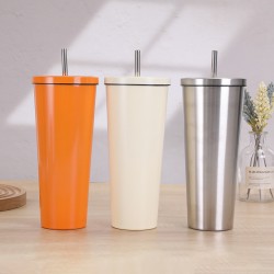 Solid color 304 stainless steel double-layer vacuum insulated mug, large-capacity portable thermos, outdoor car mug