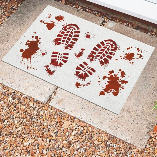 Factory direct cross-border Halloween bloody footprint crystal velvet floor mat, stain-resistant, wear-resistant doormat for bathroom. Slip mats