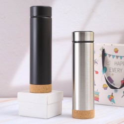 Custom manufacturer's creative cork-bottomed stainless steel vacuum cup, double-layer vacuum straight cup with tea strainer, business gift cup