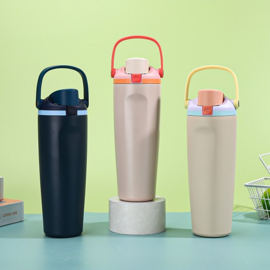 Large-capacity 30oz portable fruit mug, 304 stainless steel vacuum insulated tumbler, outdoor portable straw cup