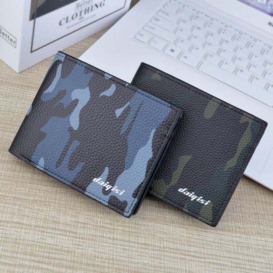 New style men's purse - short length, money clip, young man, fashionable casual checkered multi-card slot thin soft leather bag, zero wallet