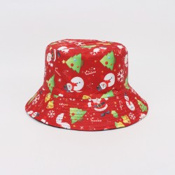 Overseas Christmas-themed bucket hat, elk and snowflake digital print sun hat, reversible sun hat.