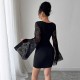 Cross-border Amazon women's wear elegant and fashionable round neck tied waist slit sexy long-sleeved maxi dress