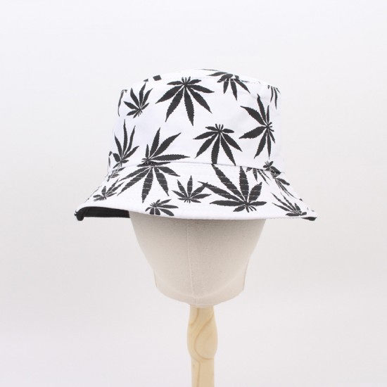 Reversible bucket hat, fashionable leaf print bucket hat, Korean style, versatile couple's sun hat, men's sun hat.