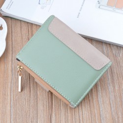 Wallet - women's short style, money clip, female student, Japanese/ Korean style, smooth finish, mini small leather case with zipper, hand-held, fashionable, mixed color card case New men's wallet - long style men's purse - men's vertical style fashionabl