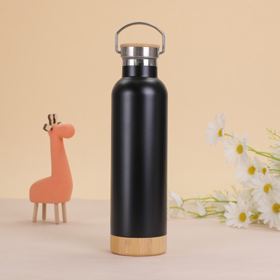 304 stainless steel double-layer vacuum insulated mug, bamboo bottom, cork bottom, American-style wide-mouth sports water bottle, outdoor hiking