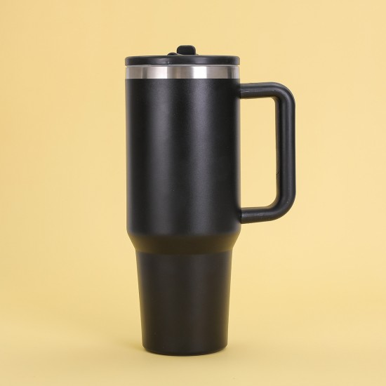 Cross-border 40oz second-generation car mug, 304 stainless steel double-layer vacuum insulated mug with foldable straw handle